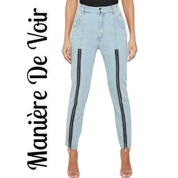 MANIÈRE DE VOIR Skinny High Rise Skinny Jeans With Zipper Legs, UK 10/ US4 - Picture 1 of 10